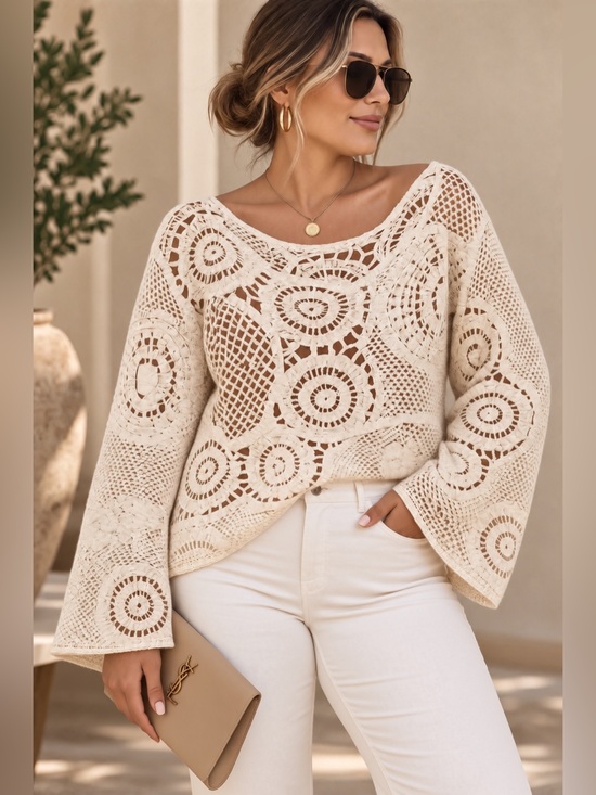 Ultra Pink Tops - Ultra Pink Cream Crochet Bell Sleeve cardigan/camisole 🍁